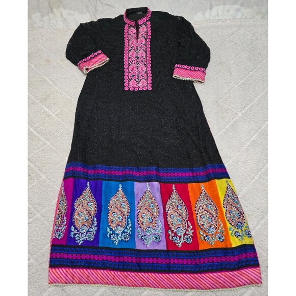 Yasmeen Arif Women's Embroidered Sequins Beaded Lace Sleeve Indian Kurta Dress - Picture 2 of 13